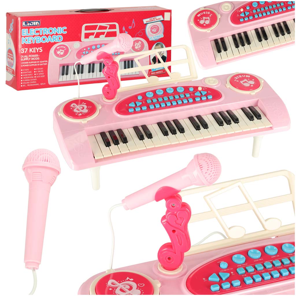 Pianinas su mikrofonu rožinis