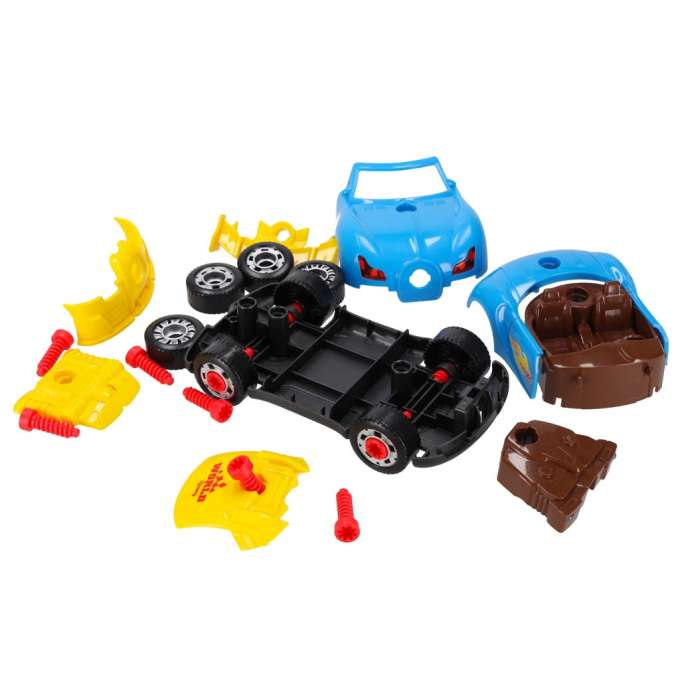 Automobilis su garsais ir šviesomis, surenkamas atsuktuvu