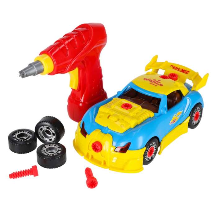 Automobilis su garsais ir šviesomis, surenkamas atsuktuvu