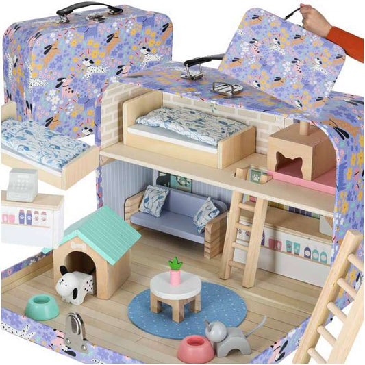 Lagaminas - namelis su gyvūnėliais ir baldais